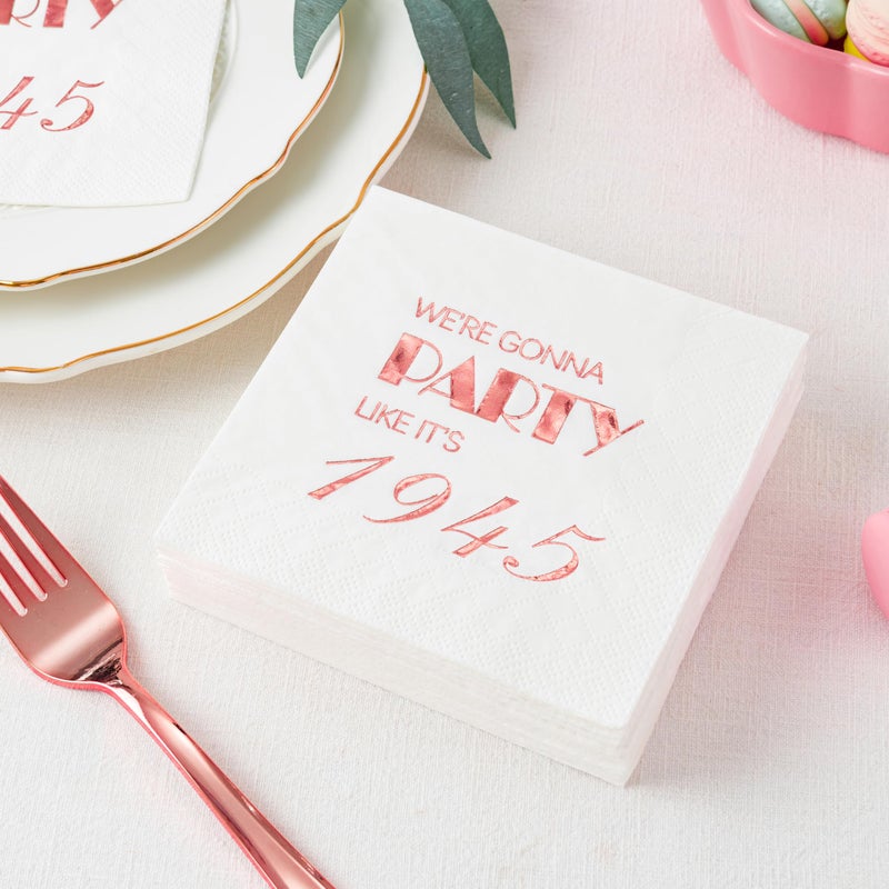 Crisky 80th Birthday Cocktail Napkins Rose Gold for Women 80th Birthday Party Decorations for Cake Dessert Berverage Table, 80th Birthday Party Supplies 50 Pcs Disposable Napkins, 3-Ply - Image 3